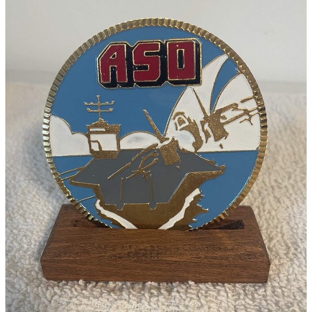 ASO Military Coin 3" Aircraft Carrier Fighter Jet KG JD with Wood Stand & Cover